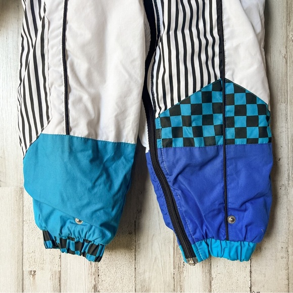 Rad Vintage 80s 90s Unisex Snowsuit Blue Checkered Striped Colorblock 24 mos - Picture 4 of 9